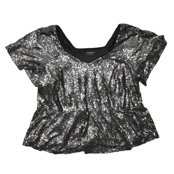 Lane Bryant Plus Size 28 Sequin Peplum Top Black V-Neck Short Sleeve Blouse - Picture 1 of 8